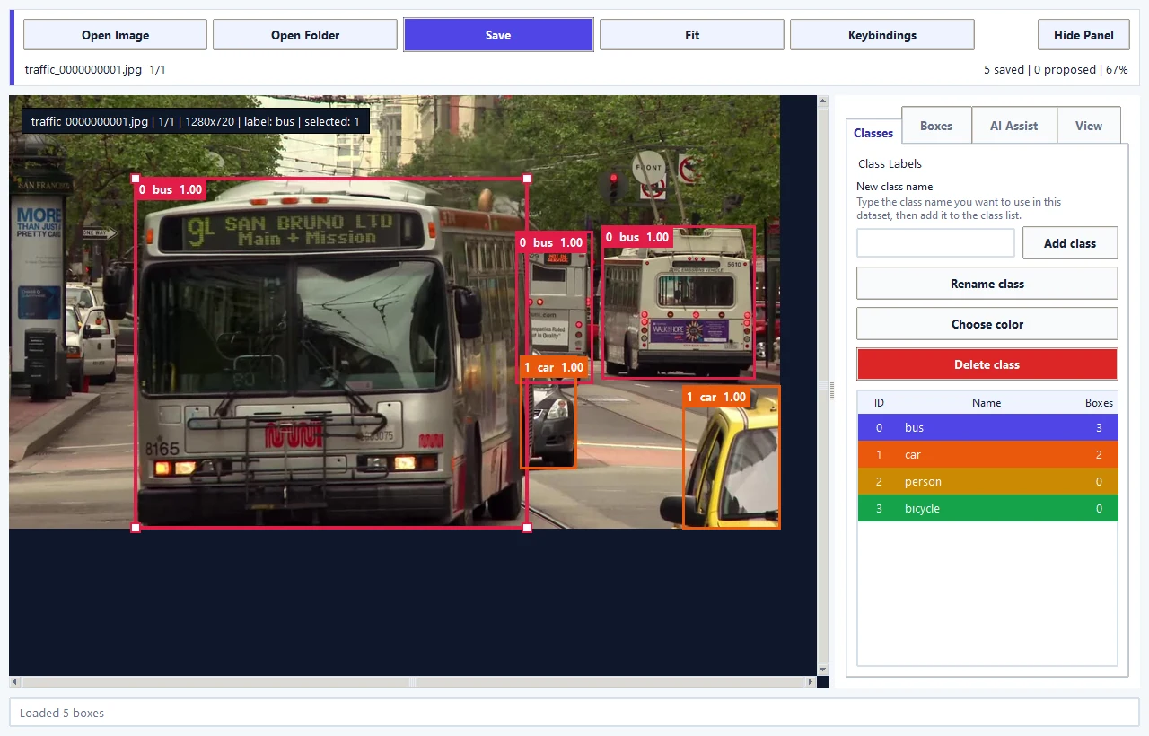 Interface d’annotation de boîtes pour un dataset de vision